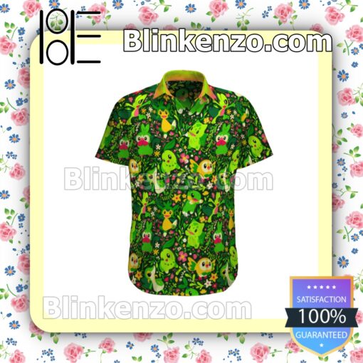 Grass Type Pokemon Floral Pattern Green Summer Hawaiian Shirt
