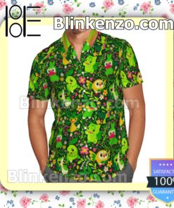 Grass Type Pokemon Floral Pattern Green Summer Hawaiian Shirt a