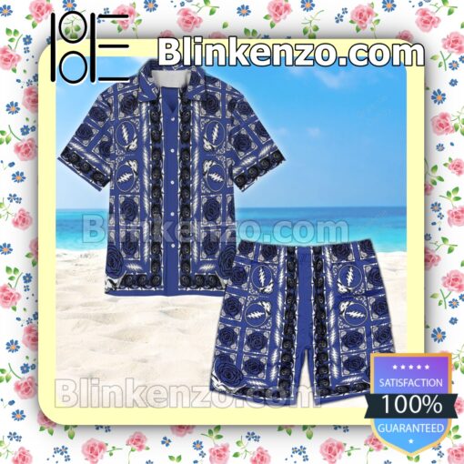 Grateful Dead And Rose Blue Summer Hawaiian Shirt c