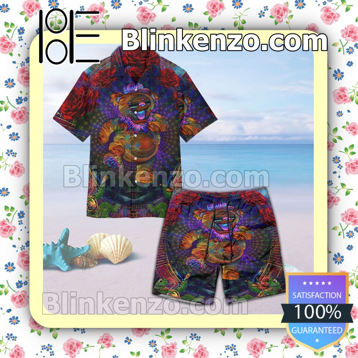Grateful Dead Bear Summer Hawaiian Shirt, Mens Shorts