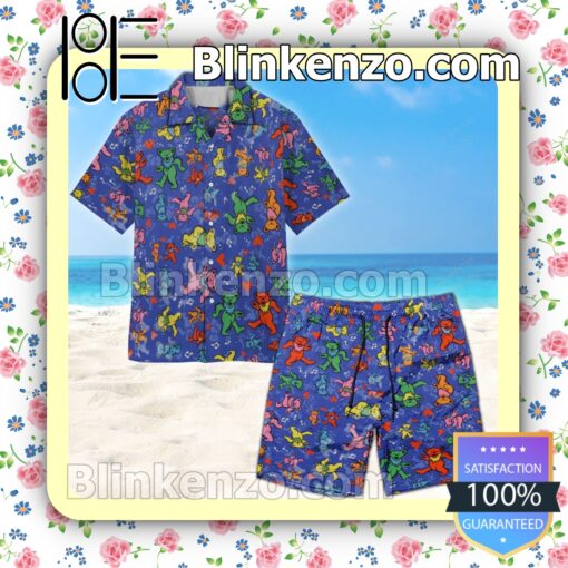 Grateful Dead Bears Unisex Blue Summer Hawaiian Shirt b