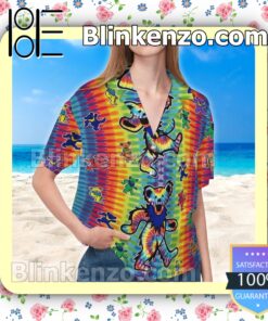 Grateful Dead Bears Vertical Tiedye Unisex Summer Hawaiian Shirt b