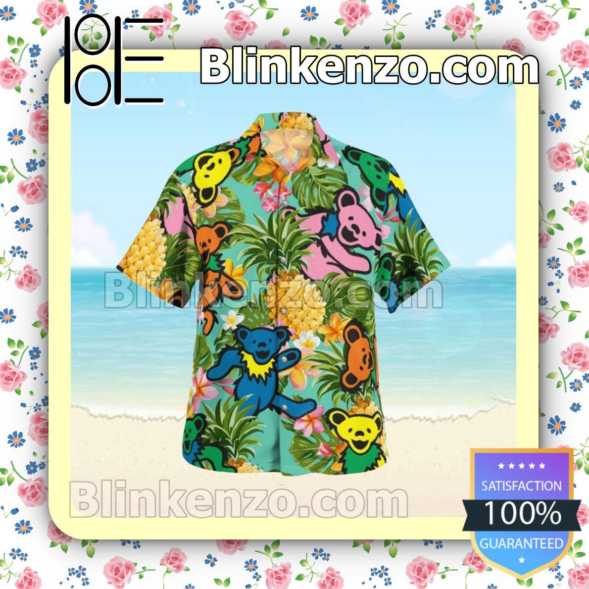 Grateful Dead Dancing Bears Pineapple Summer Hawaiian Shirt, Mens Shorts