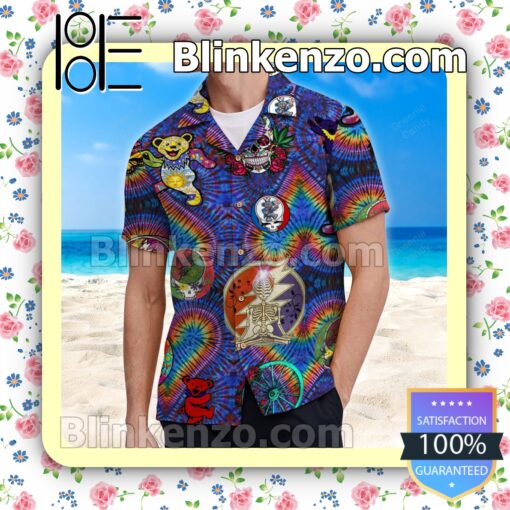 Grateful Dead Heart Tiedye Unisex Summer Hawaiian Shirt b