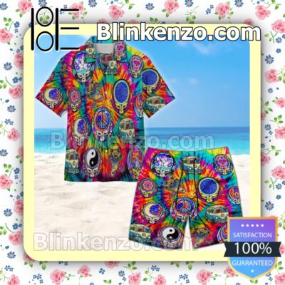 Grateful Dead Hippie Tiedye Summer Hawaiian Shirt b