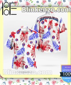 Grateful Dead Red Hibiscus Floral And Blue Palm Leaf Summer Shirts