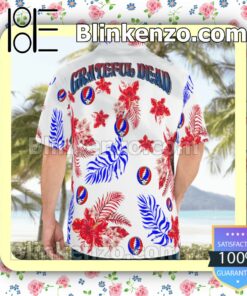 Grateful Dead Red Hibiscus Floral And Blue Palm Leaf Summer Shirts a