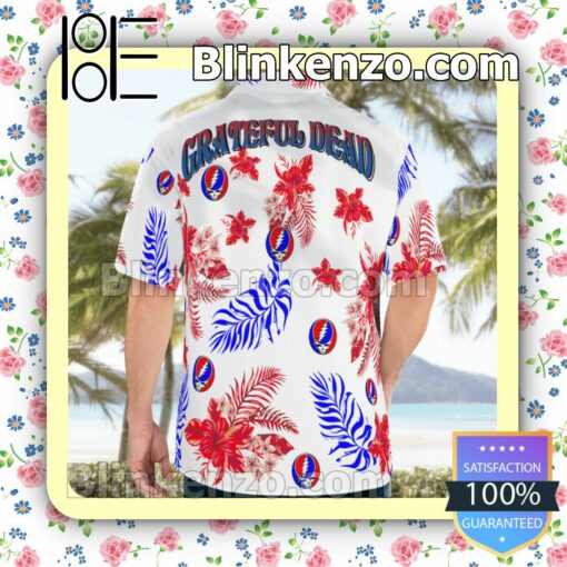 Grateful Dead Red Hibiscus Floral And Blue Palm Leaf Summer Shirts a