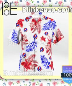 Grateful Dead Red Hibiscus Floral And Blue Palm Leaf Summer Shirts b
