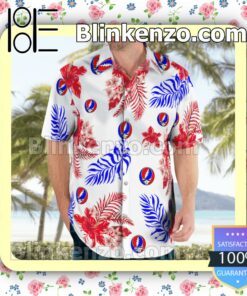Grateful Dead Red Hibiscus Floral And Blue Palm Leaf Summer Shirts c