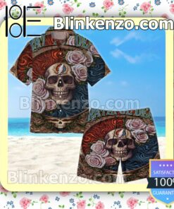 Grateful Dead Roses Unisex  Summer Hawaiian Shirt, Mens Shorts