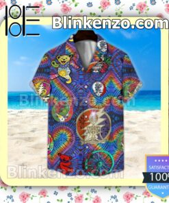 Grateful Dead Symbols Heart Tiedye Unisex  Summer Hawaiian Shirt, Mens Shorts
