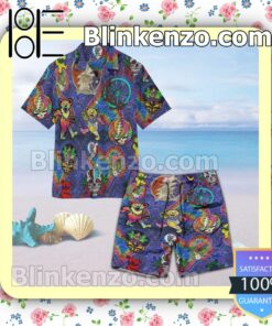 Grateful Dead Symbols Heart Tiedye Unisex  Summer Hawaiian Shirt, Mens Shorts a
