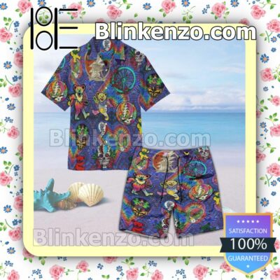 Grateful Dead Symbols Heart Tiedye Unisex  Summer Hawaiian Shirt, Mens Shorts a