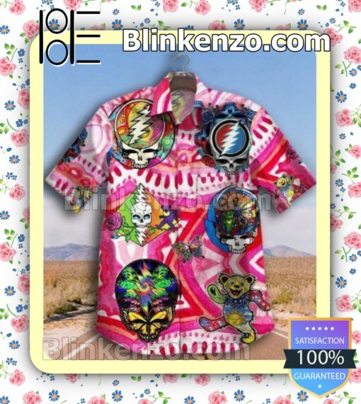 Grateful Dead Symbols Unisex Pink Summer Hawaiian Shirt, Mens Shorts