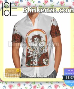 Grateful Skull And Roses White Summer Shirts a