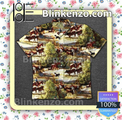 Grazing Horses With Cattle Summer Shirts