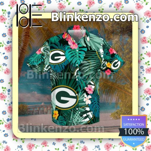 Green Bay Packers Football Green Summer Hawaiian Shirt, Mens Shorts