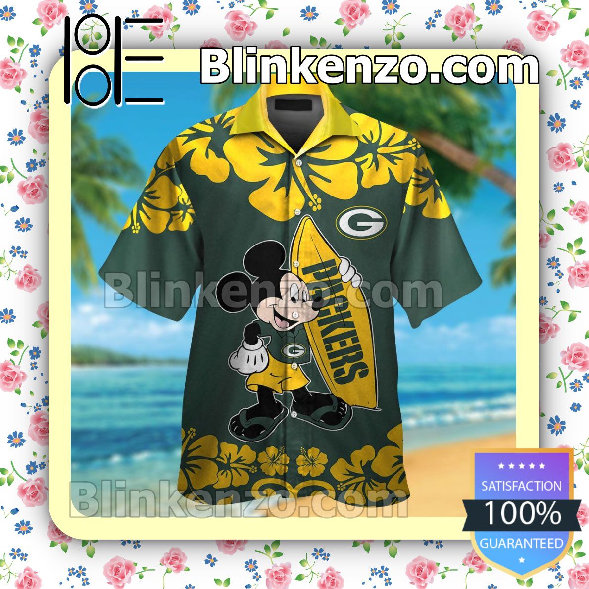 Green Bay Packers & Mickey Mouse Mens Shirt, Swim Trunk