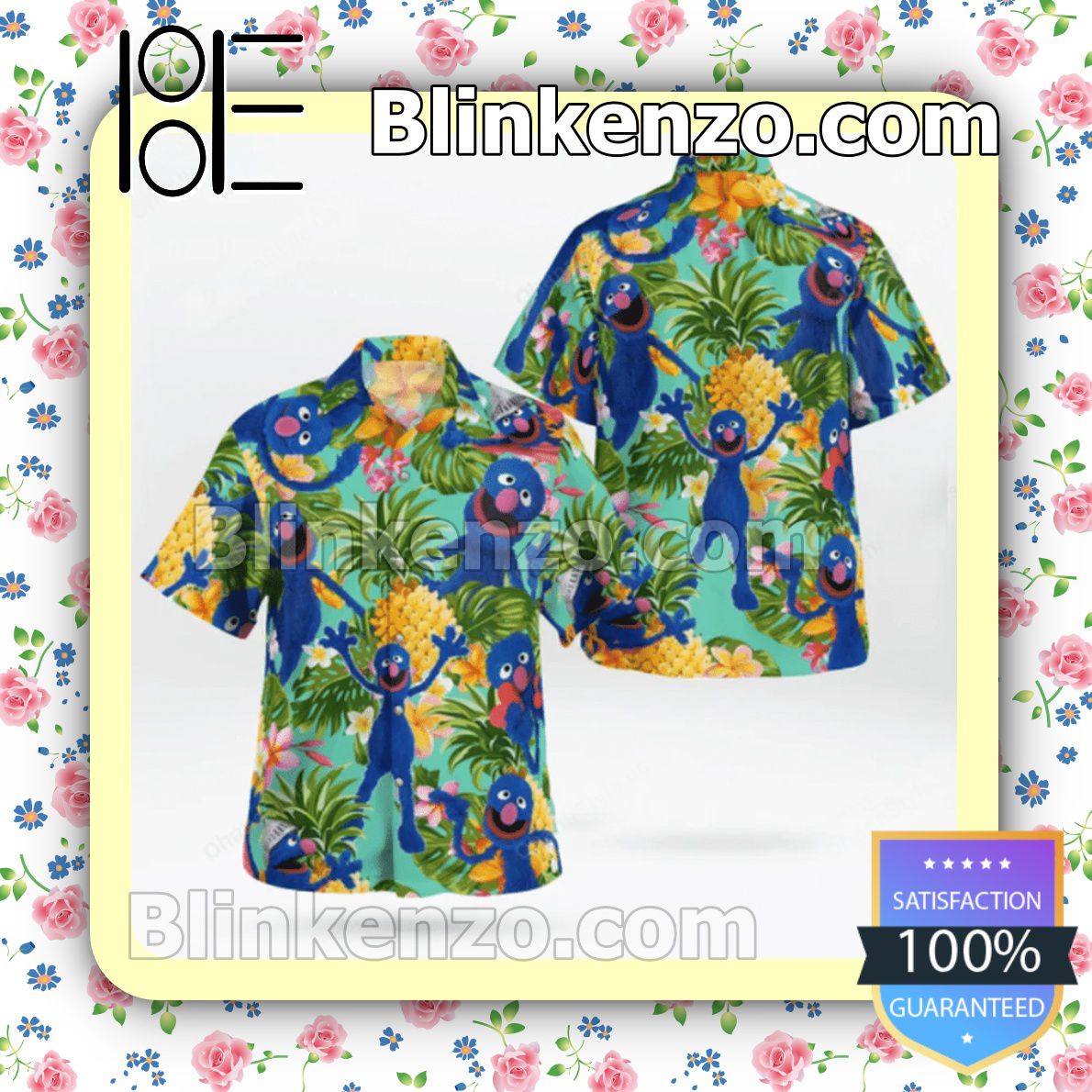 Grover Sesame Street Summer Hawaiian Shirt, Mens Shorts