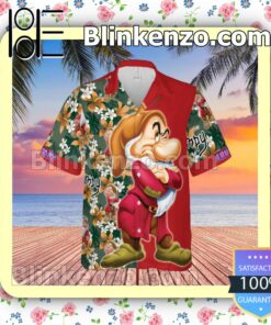Grumpy Dwarf Snow White Disney Cartoon Graphics Floral Pattern Red Summer Hawaiian Shirt, Mens Shorts