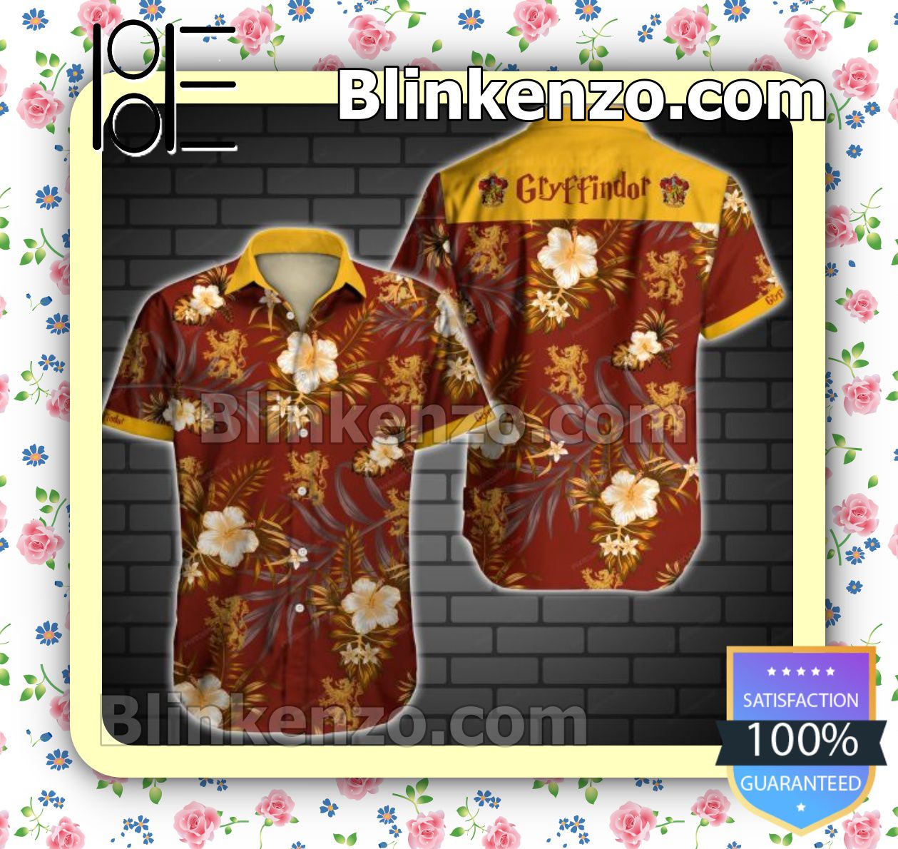 Us Store Gryffindor Yellow Tropical Floral Red Summer Shirts