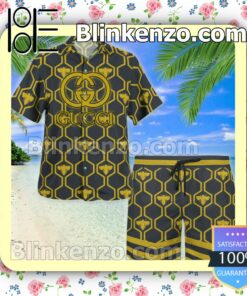 Gucci Bee Hive Pattern Luxury Beach Shirts, Swim Trunks
