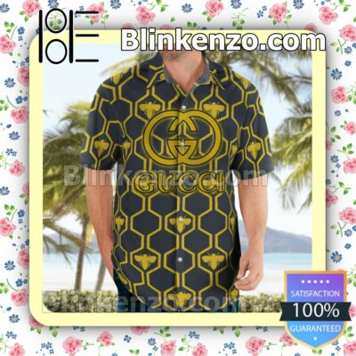Gucci Bee Hive Pattern Luxury Beach Shirts, Swim Trunks a