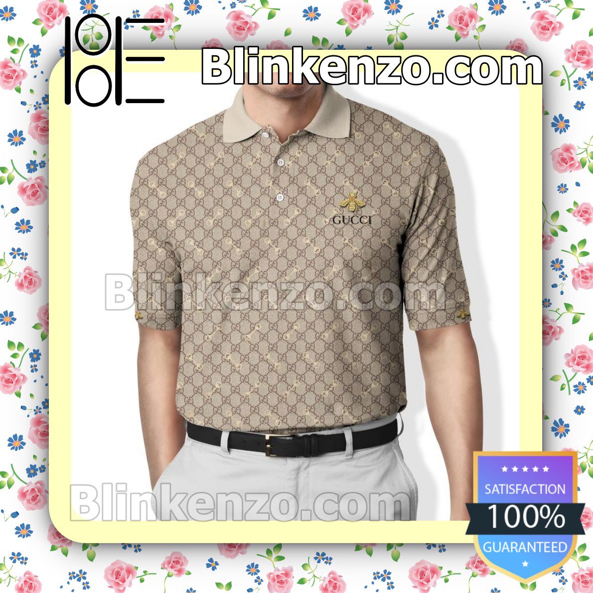 Gucci Bee Monogram Embroidered Polo Shirts