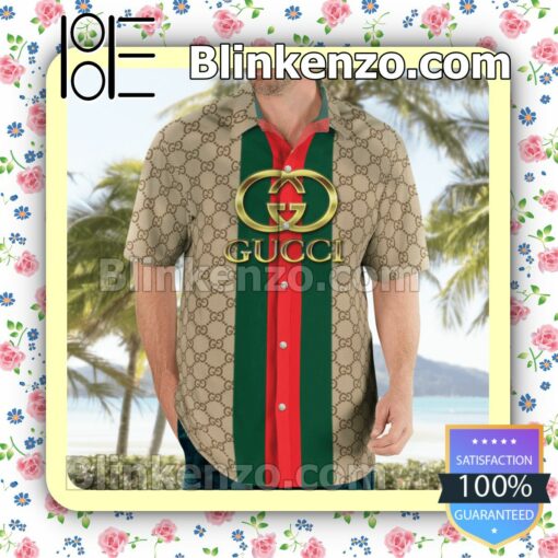 Gucci Beige Monogram With Vertical Color Stripes Luxury Beach Shirts, Swim Trunks b