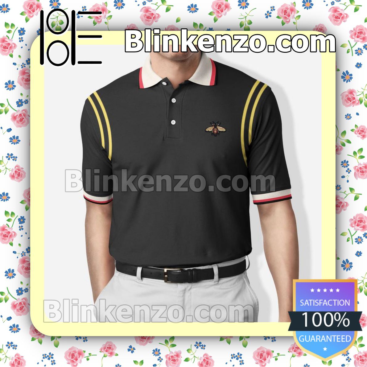 Gucci Black Bee Embroidered Polo Shirts
