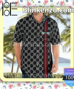 Gucci Black Monogram With Dragonfly On Stripes Luxury Beach Shirts, Swim Trunks a