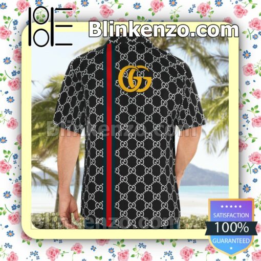 Gucci Black Monogram With Dragonfly On Stripes Luxury Beach Shirts, Swim Trunks b