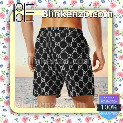 Gucci Black Monogram With Dragonfly On Stripes Luxury Beach Shirts, Swim Trunks x