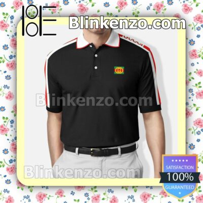 Gucci Black Square Logo Red White Stripes Embroidered Polo Shirts