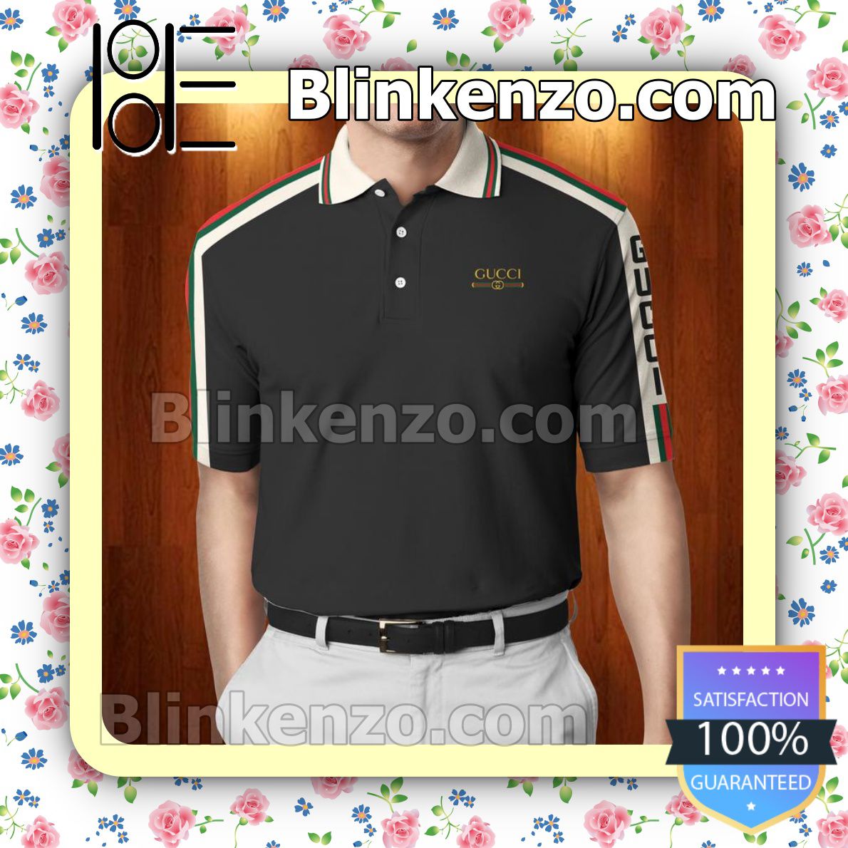 Gucci Black With Color Stripes Embroidered Polo Shirts