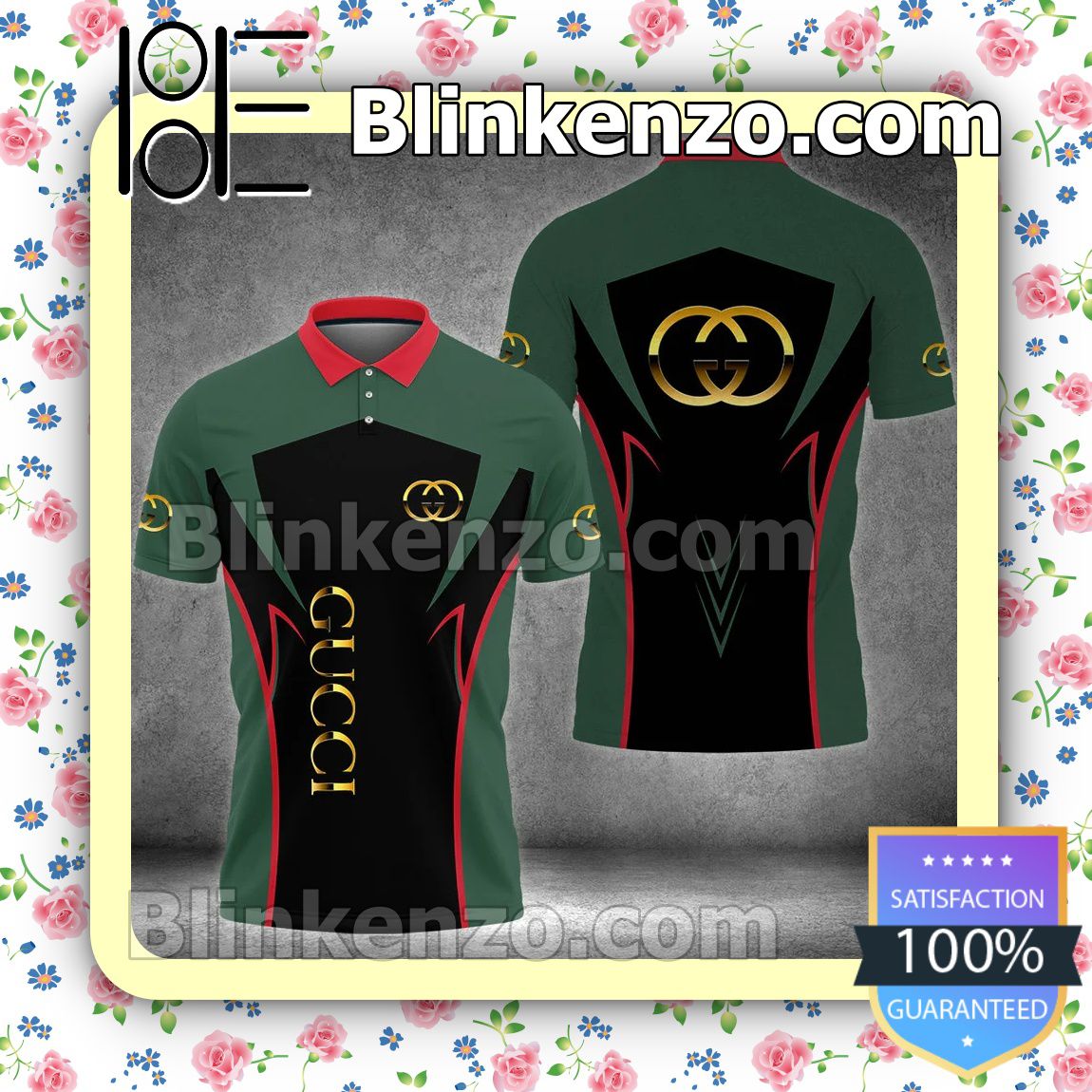 Gucci Gold Logo Black Green Red Mix Embroidered Polo Shirts