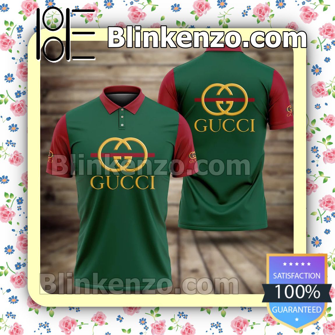 Gucci Gold Logo Green Mix Red Embroidered Polo Shirts