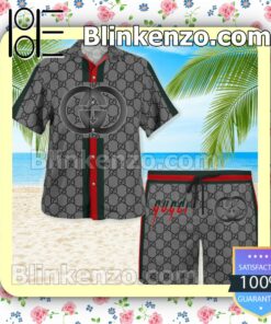 Gucci Grey Monogram With Vertical Color Stripes Luxury Beach Shirts, Swim Trunks