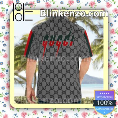 Gucci Grey Monogram With Vertical Color Stripes Luxury Beach Shirts, Swim Trunks a