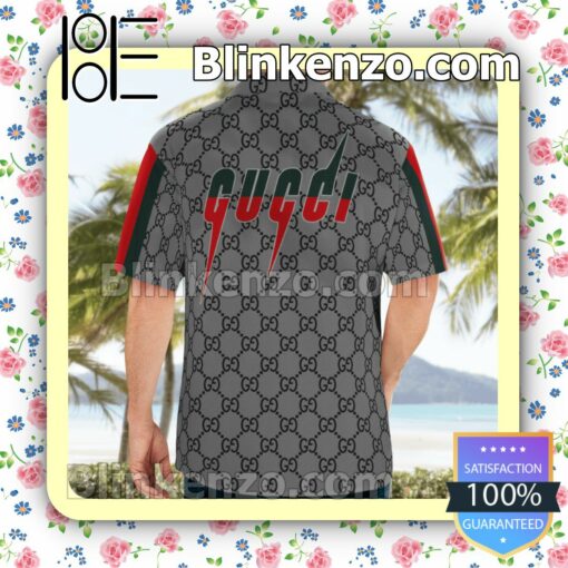 Gucci Grey Monogram With Vertical Color Stripes Luxury Beach Shirts, Swim Trunks a