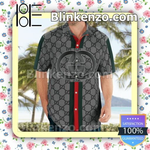 Gucci Grey Monogram With Vertical Color Stripes Luxury Beach Shirts, Swim Trunks b