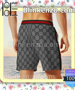 Gucci Grey Monogram With Vertical Color Stripes Luxury Beach Shirts, Swim Trunks x