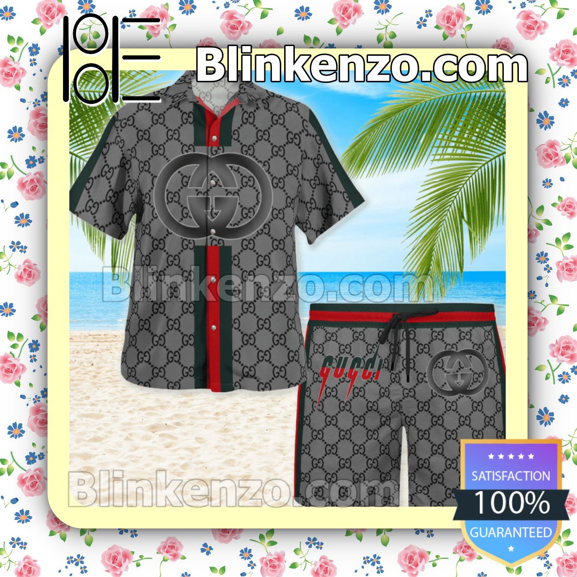 Gucci Grey Monogram With Vertical Color Stripes Luxury Beach Shirts, Swim Trunks