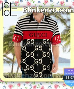 Gucci Horizontal Stripes Black Mix Red Luxury Beach Shirts, Swim Trunks a