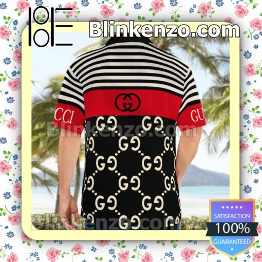 Gucci Horizontal Stripes Black Mix Red Luxury Beach Shirts, Swim Trunks b