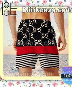 Gucci Horizontal Stripes Black Mix Red Luxury Beach Shirts, Swim Trunks x