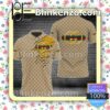 Gucci Light Brown Monogram Yellow Ripped With Logo Embroidered Polo Shirts