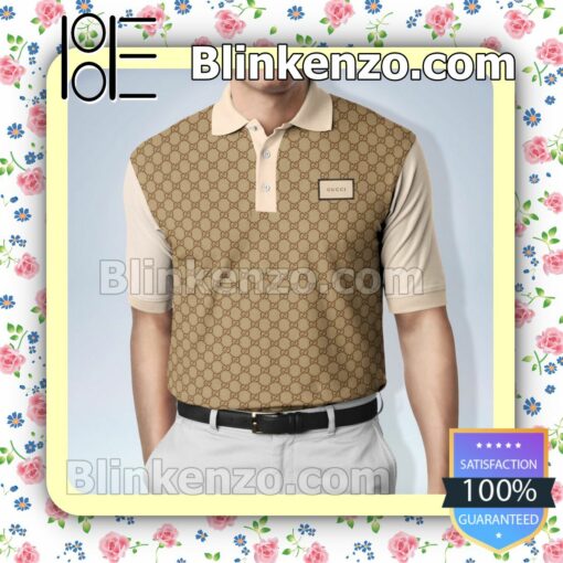 Gucci Luxury Brand Monogram Brown Embroidered Polo Shirts