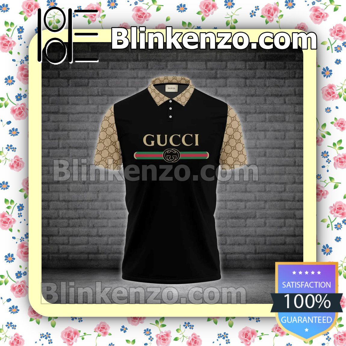 Gucci Luxury Stripe Logo Black Embroidered Polo Shirts